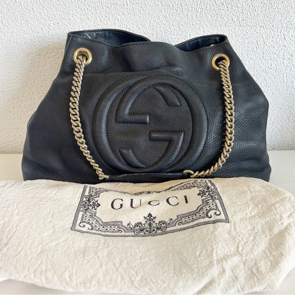 Gucci Soho Chain Shoulder Bag Black Pebbled Leather - Picture 2 of 16